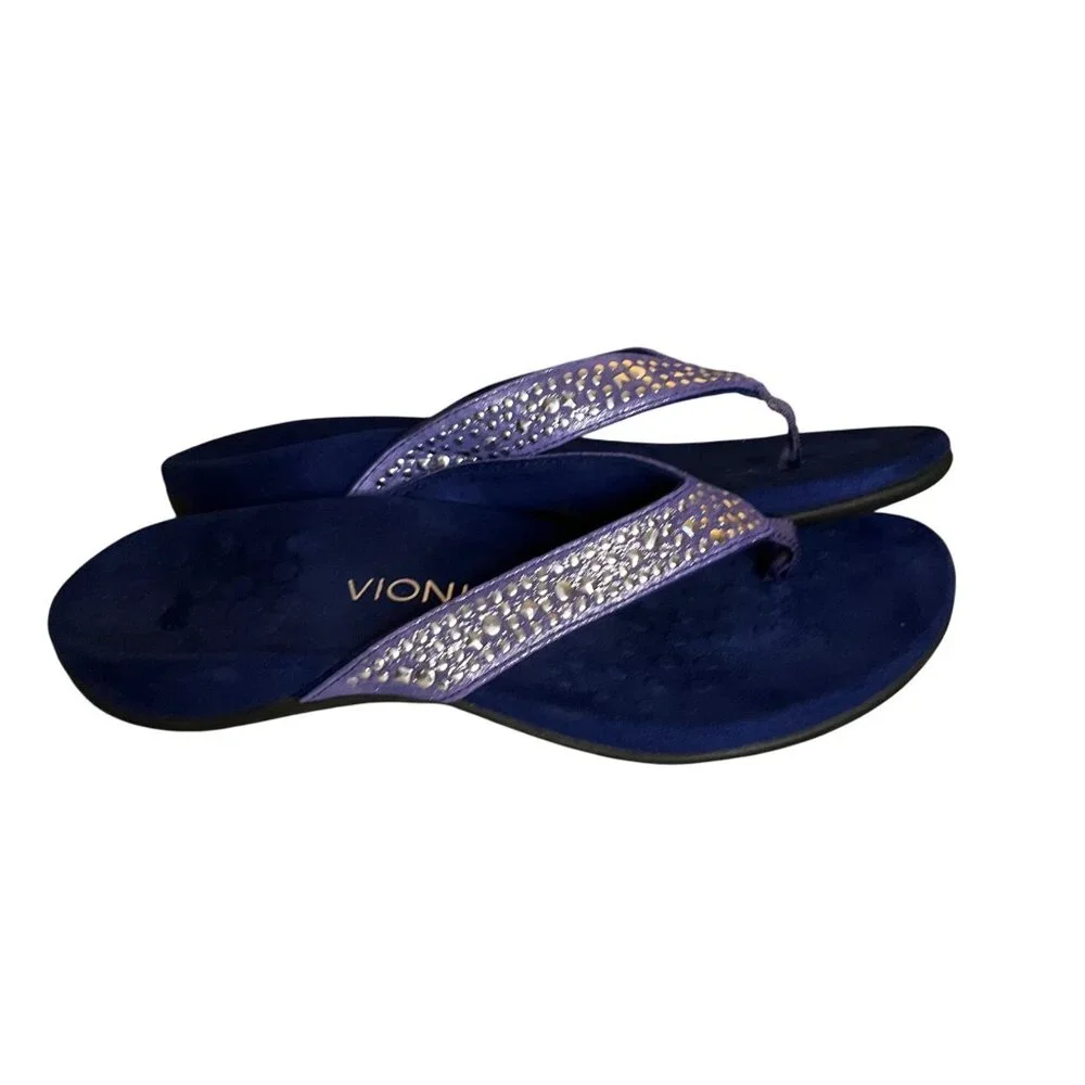 Vionic Womens Orthotic Flip-Flops Size 8 blue Studded   Footbed Slip-On Sandals - Picture 2 of 6